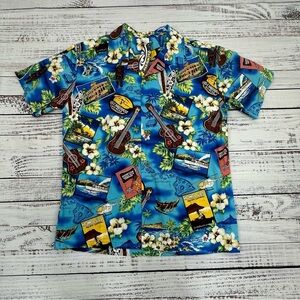 Palmwave Men’s size Aloha Blue Hawaiian Print Button Down Shirt NEW